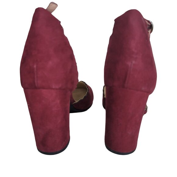 Marc Fisher Burgundy Scalloped Suede Ankle Strap Block Heels 6M - Picture 7 of 8